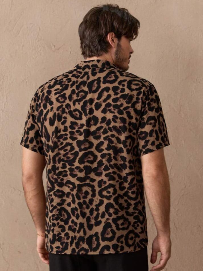 Uptown Funky Men Leopard Button Short Sleeve Shirt